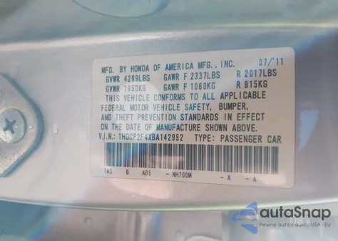 2011 Honda Accord 2.4 Lx-P z USA, uszkodzony, nr VIN 1HGCP2F4XBA142952